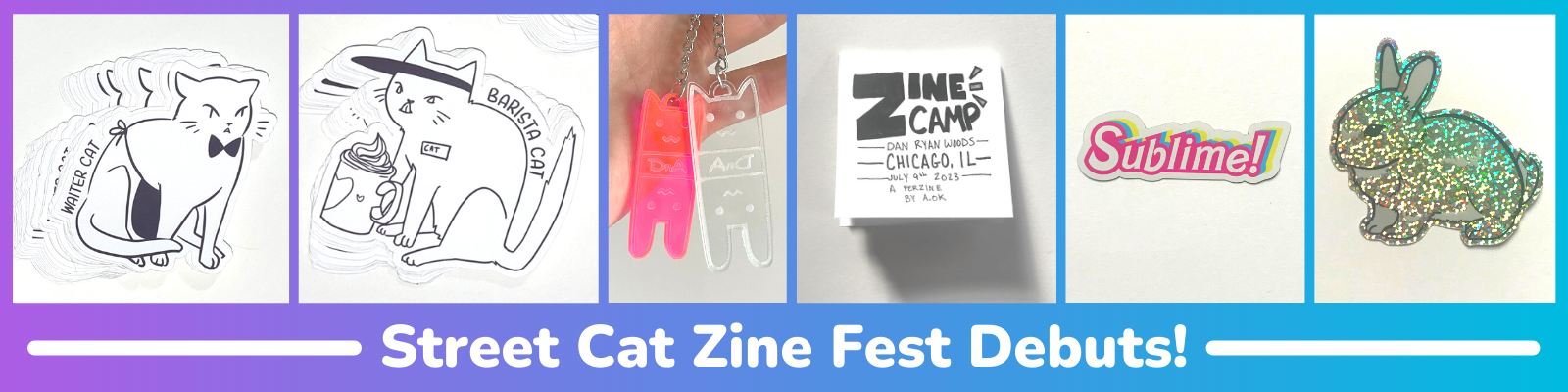 a banner highlighting the new items DnA will be selling at Street Cat Zine Fest 2023