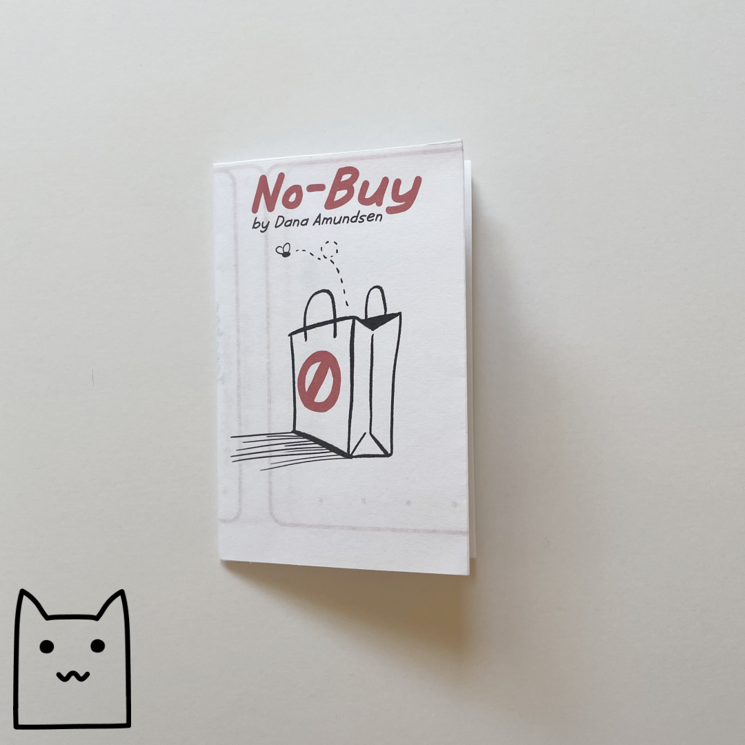 A photo of the cover of No Buy, showing a shopping bag with a red circle with a line through it.