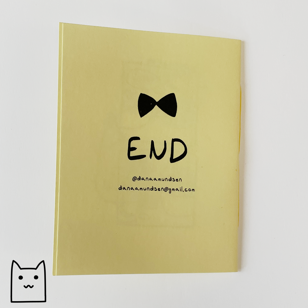 The back cover of the zine which shows a bowtie and reads 'END'.